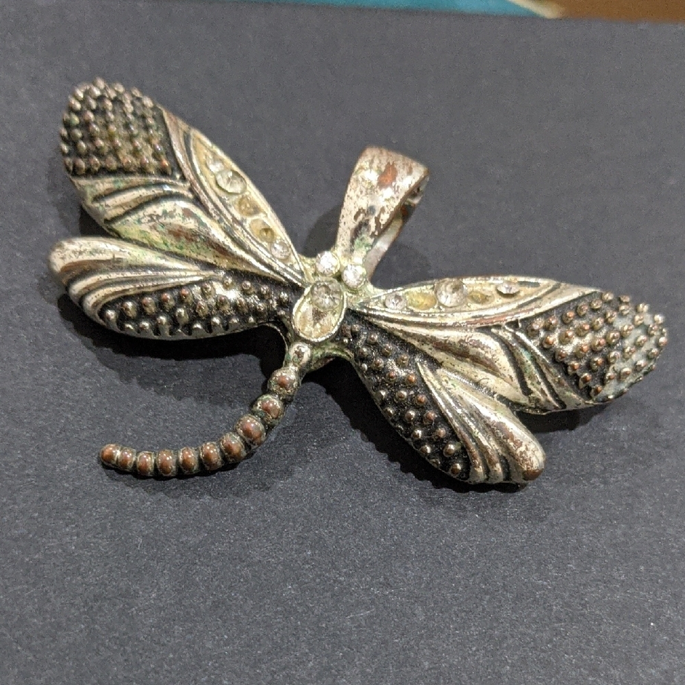 RMN Marked Jewelry Pendant Silver and Black Dragonfly Pendant